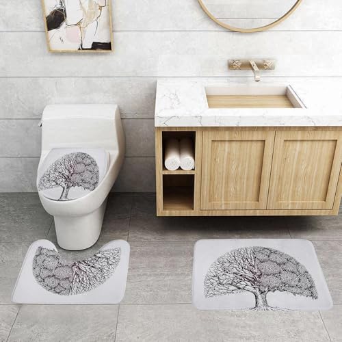 QRFASFZO 3 Stück Badematten und WC Vorleger Microfaser Weiches Badteppich badvorleger rutschfest Waschbar Badezimmerteppich Set,Baum des Lebens, Pflanze mit verschiedenen Motiven, blattlos und Blüte QRFASFZO 3 Stück Badematten und WC Vorleger Microfaser Weiches Badteppich badvorleger rutschfest Waschbar Badezimmerteppich Set,Baum des Lebens, Pflanze mit verschiedenen Motiven, blattlos und Blüte von QRFASFZO