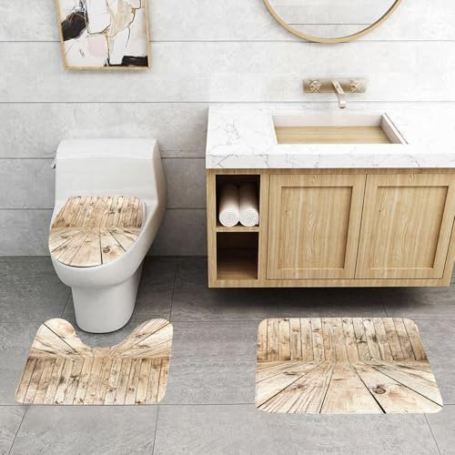 QRFASFZO 3 Stück Badematten und WC Vorleger Microfaser Weiches Badteppich badvorleger rutschfest Waschbar Badezimmerteppich Set,Beige, EIN altes Zimmer im leeren Holz-Vintage-Klassiker-Folk-Stil, Re QRFASFZO 3 Stück Badematten und WC Vorleger Microfaser Weiches Badteppich badvorleger rutschfest Waschbar Badezimmerteppich Set,Beige, EIN altes Zimmer im leeren Holz-Vintage-Klassiker-Folk-Stil, Re von QRFASFZO