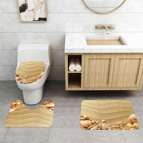 QRFASFZO 3 Stück Badematten und WC Vorleger Microfaser Weiches Badteppich badvorleger rutschfest Waschbar Badezimmerteppich Set,Beige, nautische Strand tropischen Hawaiian Muscheln Seestern Austern QRFASFZO 3 Stück Badematten und WC Vorleger Microfaser Weiches Badteppich badvorleger rutschfest Waschbar Badezimmerteppich Set,Beige, nautische Strand tropischen Hawaiian Muscheln Seestern Austern von QRFASFZO
