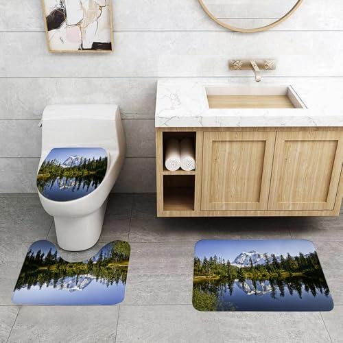 QRFASFZO 3 Stück Badematten und WC Vorleger Microfaser Weiches Badteppich badvorleger rutschfest Waschbar Badezimmerteppich Set,Bergwaldsee, Kiefern und verschneite Landschaft mit Crystal Lake Natur QRFASFZO 3 Stück Badematten und WC Vorleger Microfaser Weiches Badteppich badvorleger rutschfest Waschbar Badezimmerteppich Set,Bergwaldsee, Kiefern und verschneite Landschaft mit Crystal Lake Natur von QRFASFZO