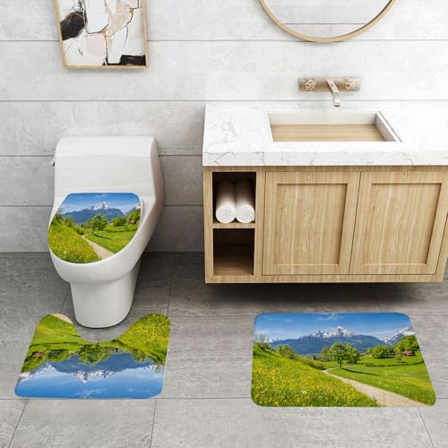 QRFASFZO 3 Stück Badematten und WC Vorleger Microfaser Weiches Badteppich badvorleger rutschfest Waschbar Badezimmerteppich Set,Bezaubernde Almwiesen, üppige grüne Pflanzen, gelbe Blumen und majestä QRFASFZO 3 Stück Badematten und WC Vorleger Microfaser Weiches Badteppich badvorleger rutschfest Waschbar Badezimmerteppich Set,Bezaubernde Almwiesen, üppige grüne Pflanzen, gelbe Blumen und majestä von QRFASFZO