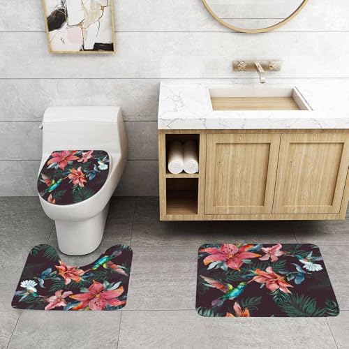 QRFASFZO 3 Stück Badematten und WC Vorleger Microfaser Weiches Badteppich badvorleger rutschfest Waschbar Badezimmerteppich Set,Bezaubernde Blumen - Bunte Fliegende Vögel und rote Lilienblüten auf b QRFASFZO 3 Stück Badematten und WC Vorleger Microfaser Weiches Badteppich badvorleger rutschfest Waschbar Badezimmerteppich Set,Bezaubernde Blumen - Bunte Fliegende Vögel und rote Lilienblüten auf b von QRFASFZO