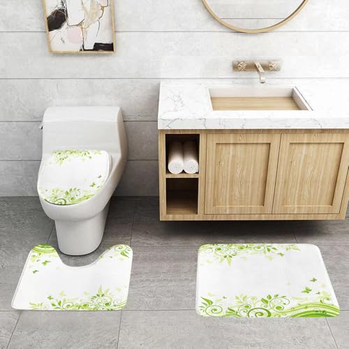 QRFASFZO 3 Stück Badematten und WC Vorleger Microfaser Weiches Badteppich badvorleger rutschfest Waschbar Badezimmerteppich Set,Bezaubernde grüne Pflanzen und Schmetterlinge gedeihen QRFASFZO 3 Stück Badematten und WC Vorleger Microfaser Weiches Badteppich badvorleger rutschfest Waschbar Badezimmerteppich Set,Bezaubernde grüne Pflanzen und Schmetterlinge gedeihen von QRFASFZO