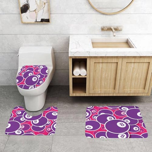 QRFASFZO 3 Stück Badematten und WC Vorleger Microfaser Weiches Badteppich badvorleger rutschfest Waschbar Badezimmerteppich Set,Billard, nahtloses Musterdesign mit lila Billard 8, das Sich auf rosa QRFASFZO 3 Stück Badematten und WC Vorleger Microfaser Weiches Badteppich badvorleger rutschfest Waschbar Badezimmerteppich Set,Billard, nahtloses Musterdesign mit lila Billard 8, das Sich auf rosa von QRFASFZO