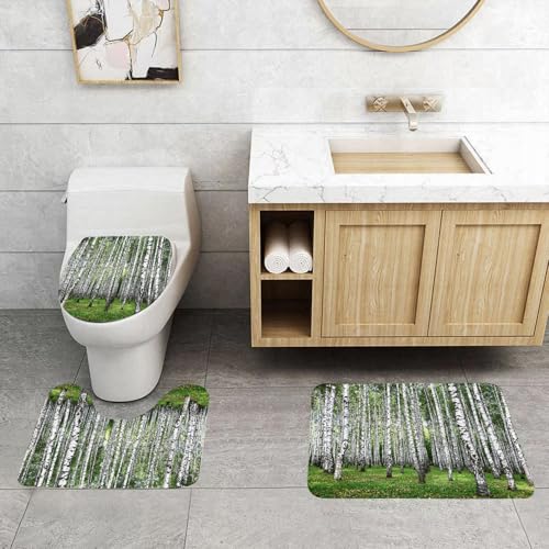 QRFASFZO 3 Stück Badematten und WC Vorleger Microfaser Weiches Badteppich badvorleger rutschfest Waschbar Badezimmerteppich Set,Birkenwald, weiße Bäume, Birkengrüngras und Laub, Birkenwald auf Sonni QRFASFZO 3 Stück Badematten und WC Vorleger Microfaser Weiches Badteppich badvorleger rutschfest Waschbar Badezimmerteppich Set,Birkenwald, weiße Bäume, Birkengrüngras und Laub, Birkenwald auf Sonni von QRFASFZO