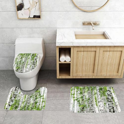 QRFASFZO 3 Stück Badematten und WC Vorleger Microfaser Weiches Badteppich badvorleger rutschfest Waschbar Badezimmerteppich Set,Birkenwaldlandschaft, eine dichte Birke mit einzigartiger weißer Rinde QRFASFZO 3 Stück Badematten und WC Vorleger Microfaser Weiches Badteppich badvorleger rutschfest Waschbar Badezimmerteppich Set,Birkenwaldlandschaft, eine dichte Birke mit einzigartiger weißer Rinde von QRFASFZO