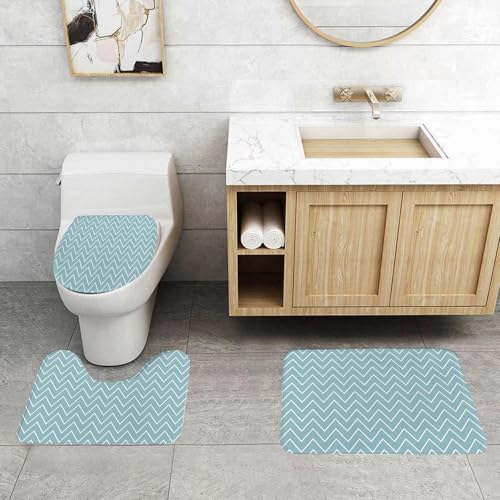 QRFASFZO 3 Stück Badematten und WC Vorleger Microfaser Weiches Badteppich badvorleger rutschfest Waschbar Badezimmerteppich Set,Blau, Ozean, Meer, Welle wie Zickzack-Linien minimalistisch, Mintgrün QRFASFZO 3 Stück Badematten und WC Vorleger Microfaser Weiches Badteppich badvorleger rutschfest Waschbar Badezimmerteppich Set,Blau, Ozean, Meer, Welle wie Zickzack-Linien minimalistisch, Mintgrün von QRFASFZO