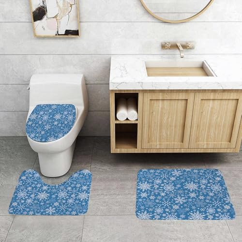 QRFASFZO 3 Stück Badematten und WC Vorleger Microfaser Weiches Badteppich badvorleger rutschfest Waschbar Badezimmerteppich Set,Blau-weiße Schneeflocken, W- Verschiedene Schneeflockenformen auf blau QRFASFZO 3 Stück Badematten und WC Vorleger Microfaser Weiches Badteppich badvorleger rutschfest Waschbar Badezimmerteppich Set,Blau-weiße Schneeflocken, W- Verschiedene Schneeflockenformen auf blau von QRFASFZO