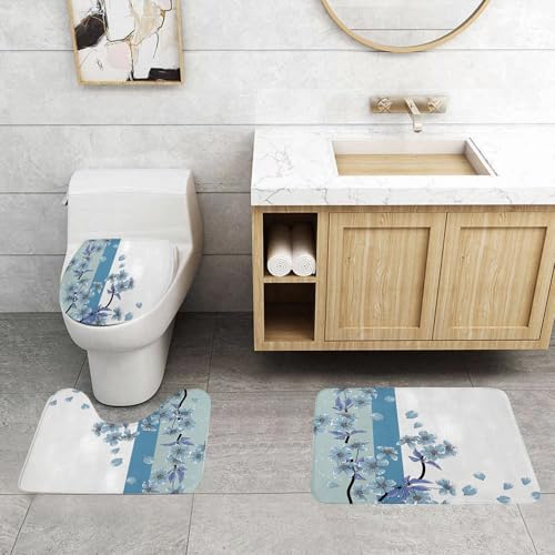 QRFASFZO 3 Stück Badematten und WC Vorleger Microfaser Weiches Badteppich badvorleger rutschfest Waschbar Badezimmerteppich Set,Blaue Blumenkunst, blau blühende Blumen und verstreute Blütenblätter a QRFASFZO 3 Stück Badematten und WC Vorleger Microfaser Weiches Badteppich badvorleger rutschfest Waschbar Badezimmerteppich Set,Blaue Blumenkunst, blau blühende Blumen und verstreute Blütenblätter a von QRFASFZO