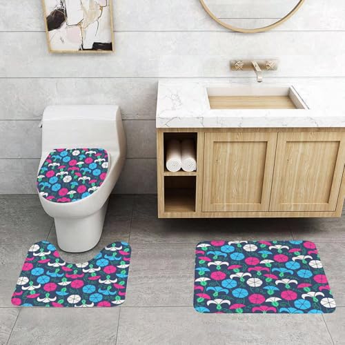 QRFASFZO 3 Stück Badematten und WC Vorleger Microfaser Weiches Badteppich badvorleger rutschfest Waschbar Badezimmerteppich Set,Blume, Bunte Silhouetten von Winde mit Wirbel QRFASFZO 3 Stück Badematten und WC Vorleger Microfaser Weiches Badteppich badvorleger rutschfest Waschbar Badezimmerteppich Set,Blume, Bunte Silhouetten von Winde mit Wirbel von QRFASFZO