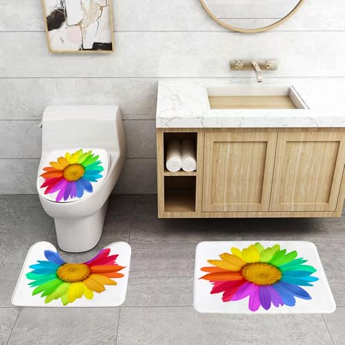 QRFASFZO 3 Stück Badematten und WC Vorleger Microfaser Weiches Badteppich badvorleger rutschfest Waschbar Badezimmerteppich Set,Blume, Regenbogenfarbene Sonnenblume oder Gänseblümchen Frühlingsinspi QRFASFZO 3 Stück Badematten und WC Vorleger Microfaser Weiches Badteppich badvorleger rutschfest Waschbar Badezimmerteppich Set,Blume, Regenbogenfarbene Sonnenblume oder Gänseblümchen Frühlingsinspi von QRFASFZO