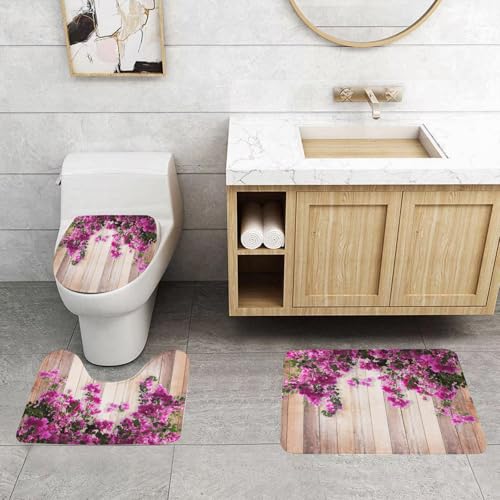 QRFASFZO 3 Stück Badematten und WC Vorleger Microfaser Weiches Badteppich badvorleger rutschfest Waschbar Badezimmerteppich Set,Blume rosa Bougainvillea Blume mit Blättern auf Holz Hintergrund QRFASFZO 3 Stück Badematten und WC Vorleger Microfaser Weiches Badteppich badvorleger rutschfest Waschbar Badezimmerteppich Set,Blume rosa Bougainvillea Blume mit Blättern auf Holz Hintergrund von QRFASFZO
