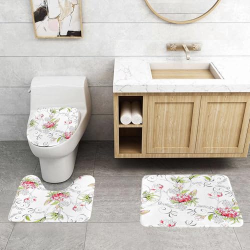 QRFASFZO 3 Stück Badematten und WC Vorleger Microfaser Weiches Badteppich badvorleger rutschfest Waschbar Badezimmerteppich Set,Blumen, Jugendstil Natur Illustration Starke Farbe Romantik Wohlstand QRFASFZO 3 Stück Badematten und WC Vorleger Microfaser Weiches Badteppich badvorleger rutschfest Waschbar Badezimmerteppich Set,Blumen, Jugendstil Natur Illustration Starke Farbe Romantik Wohlstand von QRFASFZO