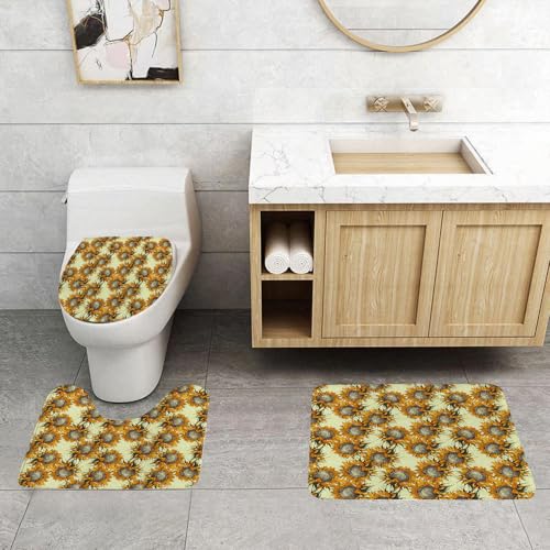 QRFASFZO 3 Stück Badematten und WC Vorleger Microfaser Weiches Badteppich badvorleger rutschfest Waschbar Badezimmerteppich Set,Blumenmotiv blau Tapete grün Dekor bunt Kaleidoskop Textur Ornament von QRFASFZO
