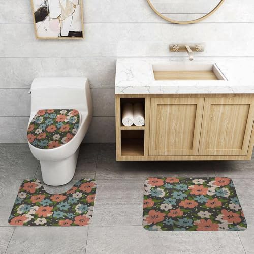 QRFASFZO 3 Stück Badematten und WC Vorleger Microfaser Weiches Badteppich badvorleger rutschfest Waschbar Badezimmerteppich Set,Blumenmuster Koralle Blaugrün Grün Flaches Design QRFASFZO 3 Stück Badematten und WC Vorleger Microfaser Weiches Badteppich badvorleger rutschfest Waschbar Badezimmerteppich Set,Blumenmuster Koralle Blaugrün Grün Flaches Design von QRFASFZO