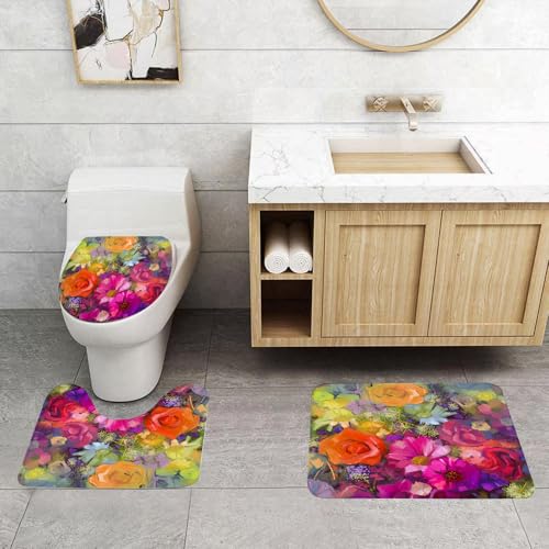 QRFASFZO 3 Stück Badematten und WC Vorleger Microfaser Weiches Badteppich badvorleger rutschfest Waschbar Badezimmerteppich Set,Blumenstraußmalerei, Blumen in verschiedenen leuchtenden Farben bilden QRFASFZO 3 Stück Badematten und WC Vorleger Microfaser Weiches Badteppich badvorleger rutschfest Waschbar Badezimmerteppich Set,Blumenstraußmalerei, Blumen in verschiedenen leuchtenden Farben bilden von QRFASFZO