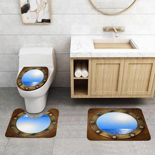 QRFASFZO 3 Stück Badematten und WC Vorleger Microfaser Weiches Badteppich badvorleger rutschfest Waschbar Badezimmerteppich Set,Bootsfenster Braun Gold Blau Creme Marine Rot QRFASFZO 3 Stück Badematten und WC Vorleger Microfaser Weiches Badteppich badvorleger rutschfest Waschbar Badezimmerteppich Set,Bootsfenster Braun Gold Blau Creme Marine Rot von QRFASFZO