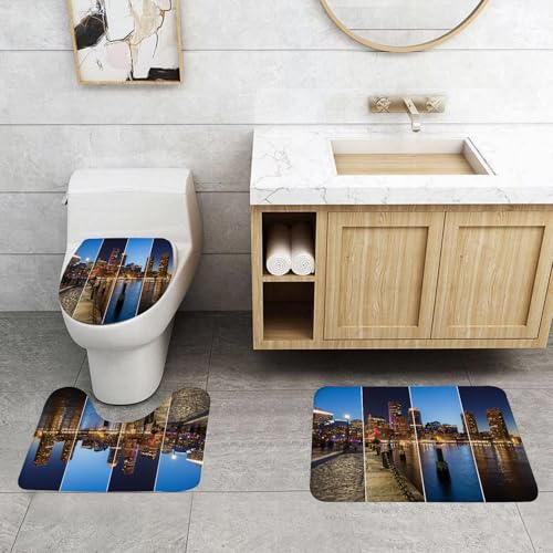 QRFASFZO 3 Stück Badematten und WC Vorleger Microfaser Weiches Badteppich badvorleger rutschfest Waschbar Badezimmerteppich Set,Boston Skyline Tag-Nacht-Montage - Massachusetts - USA - Vereinigte St QRFASFZO 3 Stück Badematten und WC Vorleger Microfaser Weiches Badteppich badvorleger rutschfest Waschbar Badezimmerteppich Set,Boston Skyline Tag-Nacht-Montage - Massachusetts - USA - Vereinigte St von QRFASFZO