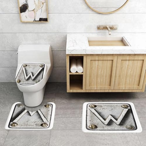 QRFASFZO 3 Stück Badematten und WC Vorleger Microfaser Weiches Badteppich badvorleger rutschfest Waschbar Badezimmerteppich Set,Buchstabe W, Großbuchstabe W Schrauben, Industrielle Bausätze, Symboli von QRFASFZO