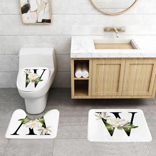 QRFASFZO 3 Stück Badematten und WC Vorleger Microfaser Weiches Badteppich badvorleger rutschfest Waschbar Badezimmerteppich Set,Buchstabe W, von der Natur inspiriertes Seerosen-Blumenarrangement, in QRFASFZO 3 Stück Badematten und WC Vorleger Microfaser Weiches Badteppich badvorleger rutschfest Waschbar Badezimmerteppich Set,Buchstabe W, von der Natur inspiriertes Seerosen-Blumenarrangement, in von QRFASFZO
