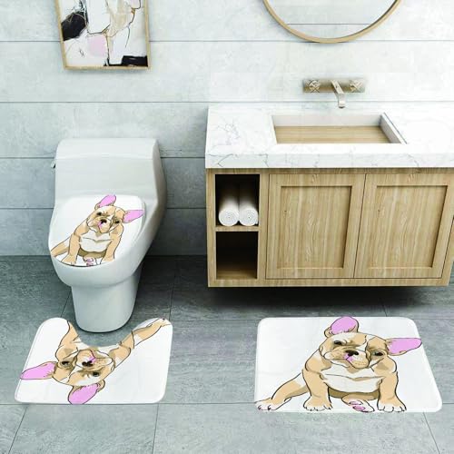 QRFASFZO 3 Stück Badematten und WC Vorleger Microfaser Weiches Badteppich badvorleger rutschfest Waschbar Badezimmerteppich Set,Bulldoggenwelpenporträt mit rosa Ohren und Pfoten mit einem neugierige QRFASFZO 3 Stück Badematten und WC Vorleger Microfaser Weiches Badteppich badvorleger rutschfest Waschbar Badezimmerteppich Set,Bulldoggenwelpenporträt mit rosa Ohren und Pfoten mit einem neugierige von QRFASFZO