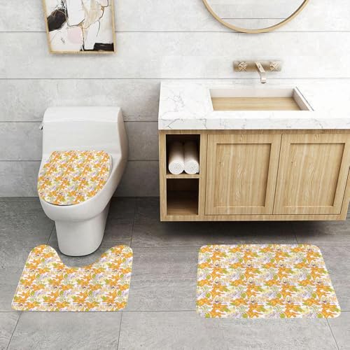 QRFASFZO 3 Stück Badematten und WC Vorleger Microfaser Weiches Badteppich badvorleger rutschfest Waschbar Badezimmerteppich Set,Bunte Blumen, orange, gelbe und Violette Blumen, modische Vision wiede QRFASFZO 3 Stück Badematten und WC Vorleger Microfaser Weiches Badteppich badvorleger rutschfest Waschbar Badezimmerteppich Set,Bunte Blumen, orange, gelbe und Violette Blumen, modische Vision wiede von QRFASFZO