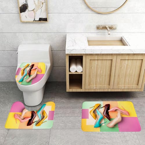 QRFASFZO 3 Stück Badematten und WC Vorleger Microfaser Weiches Badteppich badvorleger rutschfest Waschbar Badezimmerteppich Set,Bunte Stilettos auf bunt kariertem Hintergrund QRFASFZO 3 Stück Badematten und WC Vorleger Microfaser Weiches Badteppich badvorleger rutschfest Waschbar Badezimmerteppich Set,Bunte Stilettos auf bunt kariertem Hintergrund von QRFASFZO