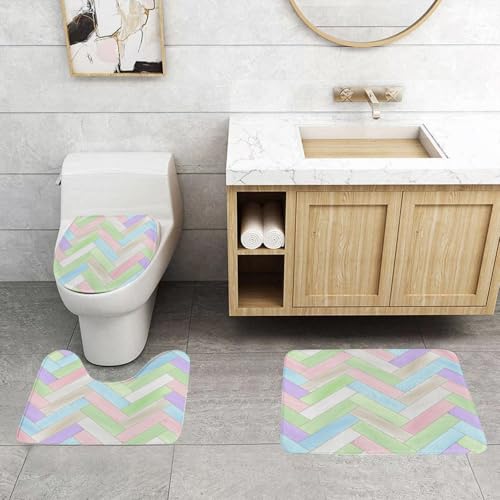 QRFASFZO 3 Stück Badematten und WC Vorleger Microfaser Weiches Badteppich badvorleger rutschfest Waschbar Badezimmerteppich Set,Buntes Fischgrätenmuster aus Holz, EIN hellgrünes, rosa, blaues und vi QRFASFZO 3 Stück Badematten und WC Vorleger Microfaser Weiches Badteppich badvorleger rutschfest Waschbar Badezimmerteppich Set,Buntes Fischgrätenmuster aus Holz, EIN hellgrünes, rosa, blaues und vi von QRFASFZO