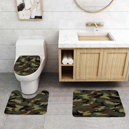 QRFASFZO 3 Stück Badematten und WC Vorleger Microfaser Weiches Badteppich badvorleger rutschfest Waschbar Badezimmerteppich Set,Camo, modernes Camouflage-Muster, grün, braun und schwarz, gemischter, QRFASFZO 3 Stück Badematten und WC Vorleger Microfaser Weiches Badteppich badvorleger rutschfest Waschbar Badezimmerteppich Set,Camo, modernes Camouflage-Muster, grün, braun und schwarz, gemischter, von QRFASFZO