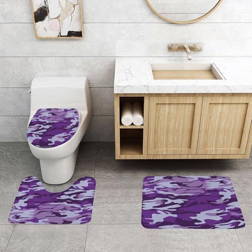 QRFASFZO 3 Stück Badematten und WC Vorleger Microfaser Weiches Badteppich badvorleger rutschfest Waschbar Badezimmerteppich Set,Camo, modernes lila Camouflage-Design, unregelmäßige Form von lila Sch QRFASFZO 3 Stück Badematten und WC Vorleger Microfaser Weiches Badteppich badvorleger rutschfest Waschbar Badezimmerteppich Set,Camo, modernes lila Camouflage-Design, unregelmäßige Form von lila Sch von QRFASFZO
