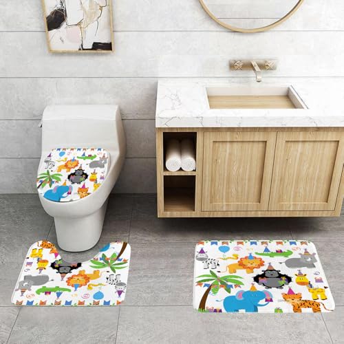 QRFASFZO 3 Stück Badematten und WC Vorleger Microfaser Weiches Badteppich badvorleger rutschfest Waschbar Badezimmerteppich Set,Cartoon, Zebra, Löwe und weitere Tiere schmücken Festliche Szene auf w QRFASFZO 3 Stück Badematten und WC Vorleger Microfaser Weiches Badteppich badvorleger rutschfest Waschbar Badezimmerteppich Set,Cartoon, Zebra, Löwe und weitere Tiere schmücken Festliche Szene auf w von QRFASFZO