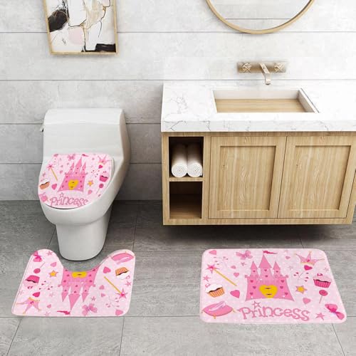 QRFASFZO 3 Stück Badematten und WC Vorleger Microfaser Weiches Badteppich badvorleger rutschfest Waschbar Badezimmerteppich Set,Cartoon, eine Reihe Bezaubernder rosa Schlösser, Cupcakes, Sterne und QRFASFZO 3 Stück Badematten und WC Vorleger Microfaser Weiches Badteppich badvorleger rutschfest Waschbar Badezimmerteppich Set,Cartoon, eine Reihe Bezaubernder rosa Schlösser, Cupcakes, Sterne und von QRFASFZO