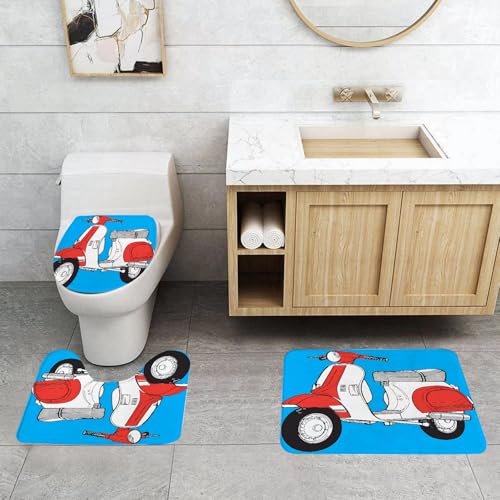 QRFASFZO 3 Stück Badematten und WC Vorleger Microfaser Weiches Badteppich badvorleger rutschfest Waschbar Badezimmerteppich Set,Cartoon, stilvolles rot-weißes Motorrad auf blauem Hintergrund QRFASFZO 3 Stück Badematten und WC Vorleger Microfaser Weiches Badteppich badvorleger rutschfest Waschbar Badezimmerteppich Set,Cartoon, stilvolles rot-weißes Motorrad auf blauem Hintergrund von QRFASFZO