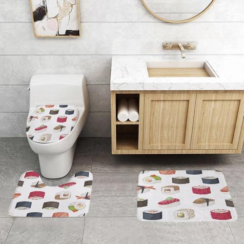 QRFASFZO 3 Stück Badematten und WC Vorleger Microfaser Weiches Badteppich badvorleger rutschfest Waschbar Badezimmerteppich Set,Cartoon-Sushi- und Rollenset, traditionelles Japanisches Essenssymbol QRFASFZO 3 Stück Badematten und WC Vorleger Microfaser Weiches Badteppich badvorleger rutschfest Waschbar Badezimmerteppich Set,Cartoon-Sushi- und Rollenset, traditionelles Japanisches Essenssymbol von QRFASFZO