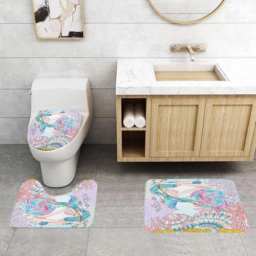 QRFASFZO 3 Stück Badematten und WC Vorleger Microfaser Weiches Badteppich badvorleger rutschfest Waschbar Badezimmerteppich Set,Charmante Meerjungfrau, Meerjungfrau und buntes Haar, Meerjungfrau umg QRFASFZO 3 Stück Badematten und WC Vorleger Microfaser Weiches Badteppich badvorleger rutschfest Waschbar Badezimmerteppich Set,Charmante Meerjungfrau, Meerjungfrau und buntes Haar, Meerjungfrau umg von QRFASFZO