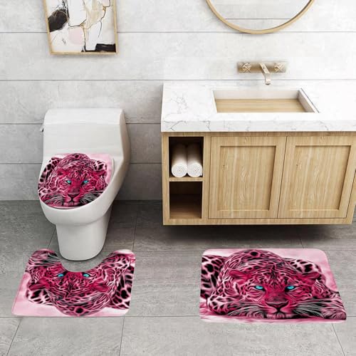 QRFASFZO 3 Stück Badematten und WC Vorleger Microfaser Weiches Badteppich badvorleger rutschfest Waschbar Badezimmerteppich Set,Charmanter rosa Leopard, geheimnisvoller rosa Leopardenmuster verträum QRFASFZO 3 Stück Badematten und WC Vorleger Microfaser Weiches Badteppich badvorleger rutschfest Waschbar Badezimmerteppich Set,Charmanter rosa Leopard, geheimnisvoller rosa Leopardenmuster verträum von QRFASFZO