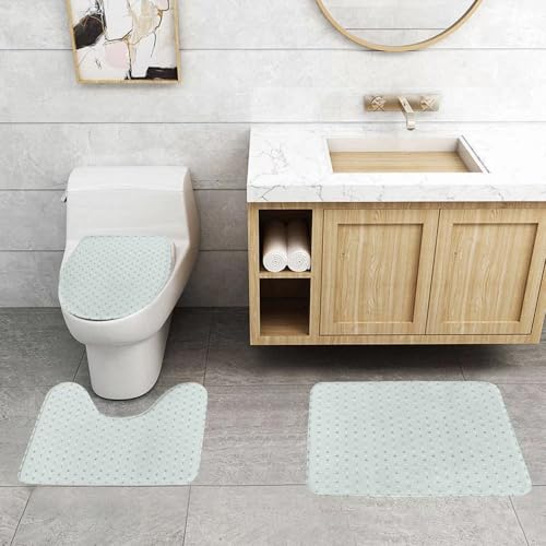 QRFASFZO 3 Stück Badematten und WC Vorleger Microfaser Weiches Badteppich badvorleger rutschfest Waschbar Badezimmerteppich Set,Charmantes nautisches Muster mit abwechselnd grünen Ankern und weißen von QRFASFZO
