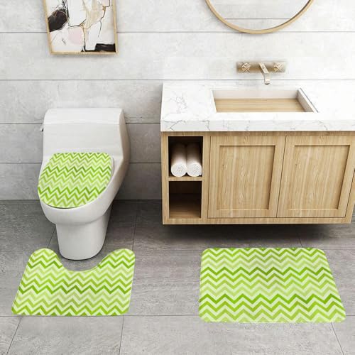 QRFASFZO 3 Stück Badematten und WC Vorleger Microfaser Weiches Badteppich badvorleger rutschfest Waschbar Badezimmerteppich Set,Das abwechselnde grüne und weiße Zickzack-Wiederholungsdesign erzeugt QRFASFZO 3 Stück Badematten und WC Vorleger Microfaser Weiches Badteppich badvorleger rutschfest Waschbar Badezimmerteppich Set,Das abwechselnde grüne und weiße Zickzack-Wiederholungsdesign erzeugt von QRFASFZO