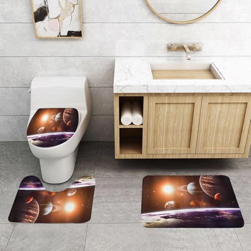 QRFASFZO 3 Stück Badematten und WC Vorleger Microfaser Weiches Badteppich badvorleger rutschfest Waschbar Badezimmerteppich Set,Das spektakuläre Bild des Wunders der Planeten im Weltraum, die im UNE von QRFASFZO