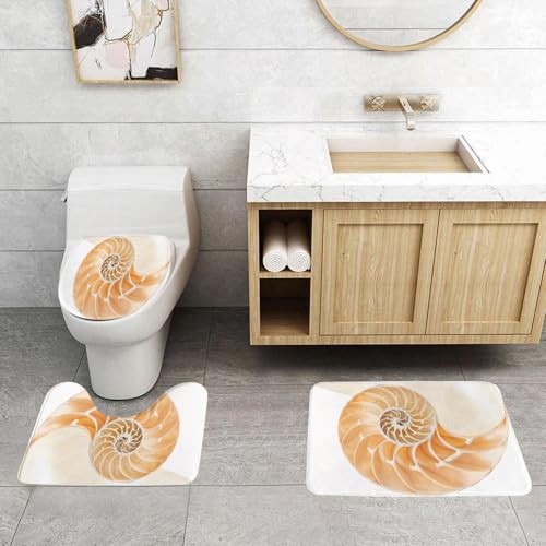 QRFASFZO 3 Stück Badematten und WC Vorleger Microfaser Weiches Badteppich badvorleger rutschfest Waschbar Badezimmerteppich Set,Dekor der Heiligen Geometrie, Nautilusmuschel, die die Kammern in Dist von QRFASFZO