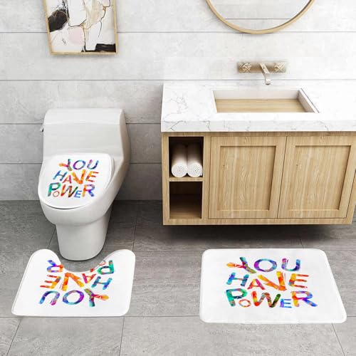 QRFASFZO 3 Stück Badematten und WC Vorleger Microfaser Weiches Badteppich badvorleger rutschfest Waschbar Badezimmerteppich Set,Der Kunsttext „The Power You Have“ Wird in Leuchtend bunten geometrisc QRFASFZO 3 Stück Badematten und WC Vorleger Microfaser Weiches Badteppich badvorleger rutschfest Waschbar Badezimmerteppich Set,Der Kunsttext „The Power You Have“ Wird in Leuchtend bunten geometrisc von QRFASFZO