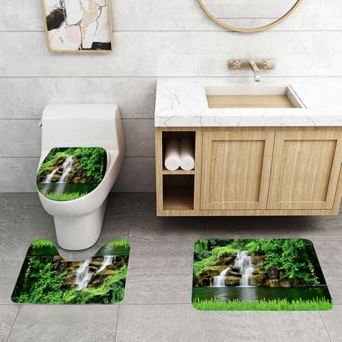 QRFASFZO 3 Stück Badematten und WC Vorleger Microfaser Weiches Badteppich badvorleger rutschfest Waschbar Badezimmerteppich Set,Der Wasserfall ist von grünen Pflanzen umgeben, der ruhige Wasserfall QRFASFZO 3 Stück Badematten und WC Vorleger Microfaser Weiches Badteppich badvorleger rutschfest Waschbar Badezimmerteppich Set,Der Wasserfall ist von grünen Pflanzen umgeben, der ruhige Wasserfall von QRFASFZO