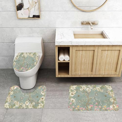 QRFASFZO 3 Stück Badematten und WC Vorleger Microfaser Weiches Badteppich badvorleger rutschfest Waschbar Badezimmerteppich Set,Design mit Zweigen, Blumen und Vögeln im englischen Landhausstil QRFASFZO 3 Stück Badematten und WC Vorleger Microfaser Weiches Badteppich badvorleger rutschfest Waschbar Badezimmerteppich Set,Design mit Zweigen, Blumen und Vögeln im englischen Landhausstil von QRFASFZO