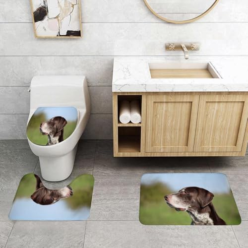 QRFASFZO 3 Stück Badematten und WC Vorleger Microfaser Weiches Badteppich badvorleger rutschfest Waschbar Badezimmerteppich Set,Deutscher Kurzhaar-Vorstehhund QRFASFZO 3 Stück Badematten und WC Vorleger Microfaser Weiches Badteppich badvorleger rutschfest Waschbar Badezimmerteppich Set,Deutscher Kurzhaar-Vorstehhund von QRFASFZO