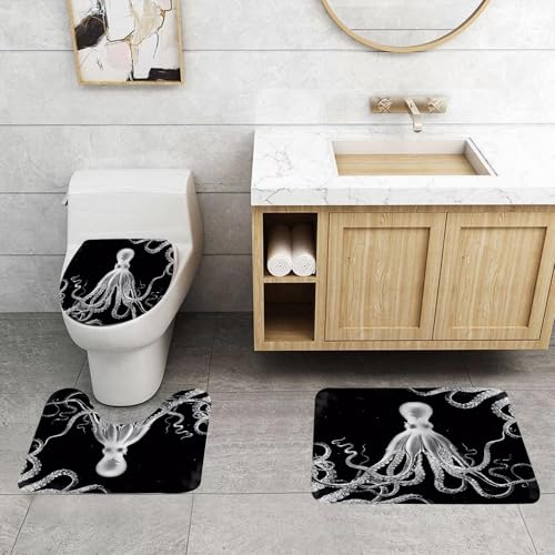 QRFASFZO 3 Stück Badematten und WC Vorleger Microfaser Weiches Badteppich badvorleger rutschfest Waschbar Badezimmerteppich Set,Die Exquisite Schwarz-Weiß-Darstellung des Oktopus zeigt Seine kompliz QRFASFZO 3 Stück Badematten und WC Vorleger Microfaser Weiches Badteppich badvorleger rutschfest Waschbar Badezimmerteppich Set,Die Exquisite Schwarz-Weiß-Darstellung des Oktopus zeigt Seine kompliz von QRFASFZO