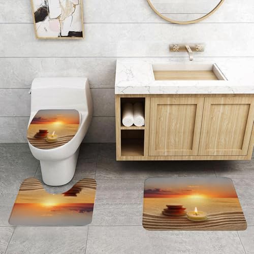 QRFASFZO 3 Stück Badematten und WC Vorleger Microfaser Weiches Badteppich badvorleger rutschfest Waschbar Badezimmerteppich Set,Die Ruhe des Sonnenuntergangs, eine Kerze und EIN Stein auf dem sandig QRFASFZO 3 Stück Badematten und WC Vorleger Microfaser Weiches Badteppich badvorleger rutschfest Waschbar Badezimmerteppich Set,Die Ruhe des Sonnenuntergangs, eine Kerze und EIN Stein auf dem sandig von QRFASFZO