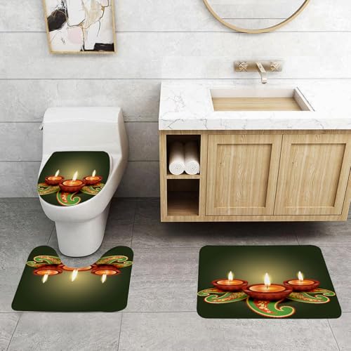 QRFASFZO 3 Stück Badematten und WC Vorleger Microfaser Weiches Badteppich badvorleger rutschfest Waschbar Badezimmerteppich Set,Diwali, Paisley-Design, Tribal, Festliche Feier, Diwali-Kerzen, brenne QRFASFZO 3 Stück Badematten und WC Vorleger Microfaser Weiches Badteppich badvorleger rutschfest Waschbar Badezimmerteppich Set,Diwali, Paisley-Design, Tribal, Festliche Feier, Diwali-Kerzen, brenne von QRFASFZO