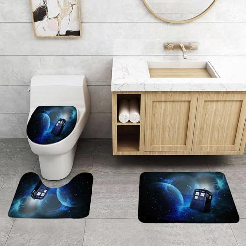 QRFASFZO 3 Stück Badematten und WC Vorleger Microfaser Weiches Badteppich badvorleger rutschfest Waschbar Badezimmerteppich Set,Doctor Who-Thema des Filmraums Kunstdruck von QRFASFZO