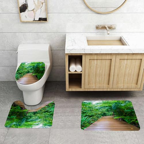 QRFASFZO 3 Stück Badematten und WC Vorleger Microfaser Weiches Badteppich badvorleger rutschfest Waschbar Badezimmerteppich Set,Dschungel-Deck aus Holz, exotische Wildnis, Fußweg, Tropische Pflanzen QRFASFZO 3 Stück Badematten und WC Vorleger Microfaser Weiches Badteppich badvorleger rutschfest Waschbar Badezimmerteppich Set,Dschungel-Deck aus Holz, exotische Wildnis, Fußweg, Tropische Pflanzen von QRFASFZO