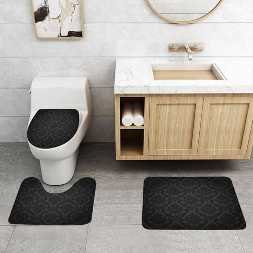 QRFASFZO 3 Stück Badematten und WC Vorleger Microfaser Weiches Badteppich badvorleger rutschfest Waschbar Badezimmerteppich Set,Dunkelgrau, antike Damastmotive viktorianischen Vintage Revival Design QRFASFZO 3 Stück Badematten und WC Vorleger Microfaser Weiches Badteppich badvorleger rutschfest Waschbar Badezimmerteppich Set,Dunkelgrau, antike Damastmotive viktorianischen Vintage Revival Design von QRFASFZO